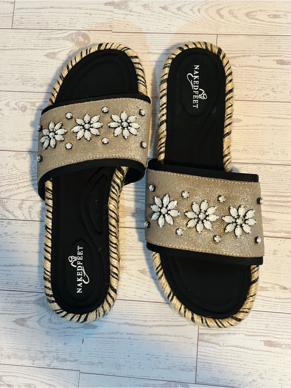 Naked Feet Embellished Espadrille Slide Sandals